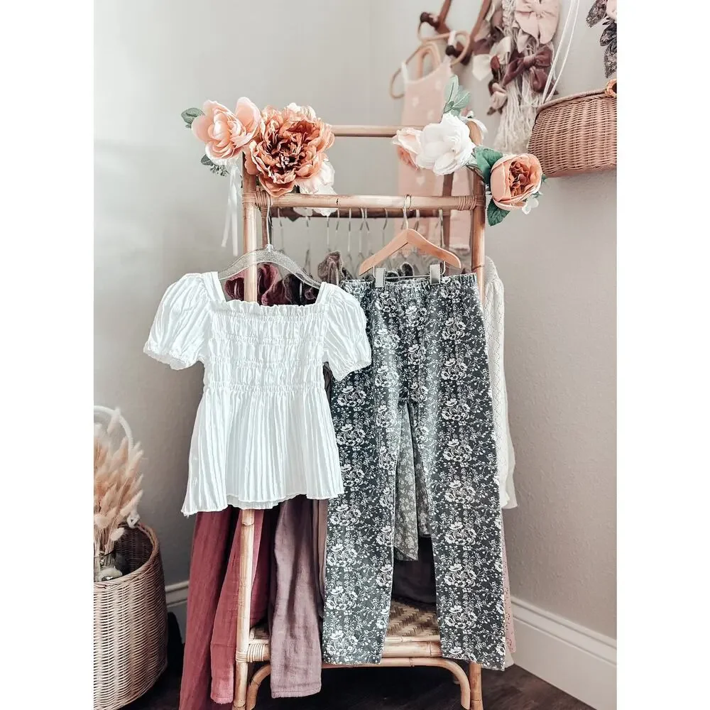 Jamie Kay Organic Blooming Floral Leggings + Gauzy Smocked Puff Slv Top 5/6